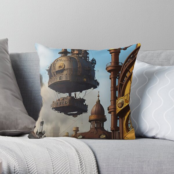 A World of Steam and Gears Throw Pillow for Sale by fkc666