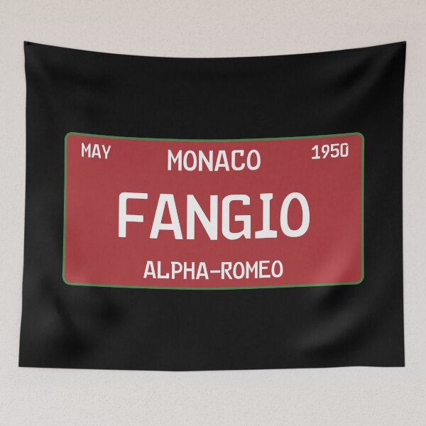 Item preview, Juan Manuel Fangio first win license plate Balck  designed and sold by ff1merch ..