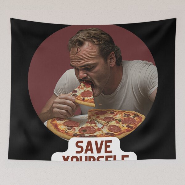 Item preview, STRANGER THINGS, STRANGER THINGS NETFLIX, STRANGERTHINGS JIM HOPPER eating a pepperoni pizza saying save yourself  designed and sold by aquinavortex.