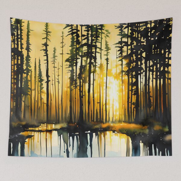 Item preview, Pine Tree Forest Sunset designed and sold by DmBWatercolours.