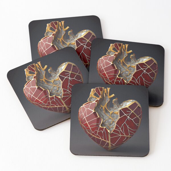 Item preview, Kintsugi red gold heart decaying broken aorta designed and sold by Obibobishop.