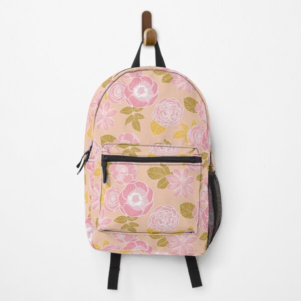 Peachy floral - pink and mustard on peach background  Backpack