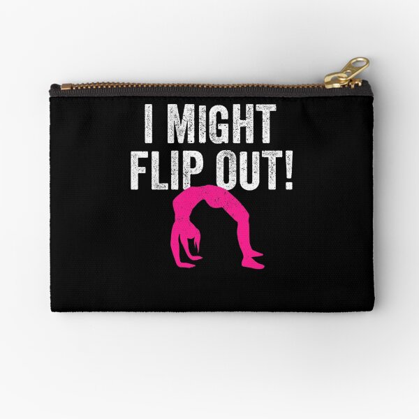 Might Flip Out Pink White Gymnastics Shirt for Gymanst, Cute Gift, Gymnastics Moms and Girls Zipper Pouch