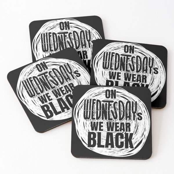 Item preview, On Wednesdays We Wear Black white scribble in black text designed and sold by KatsCanvas.
