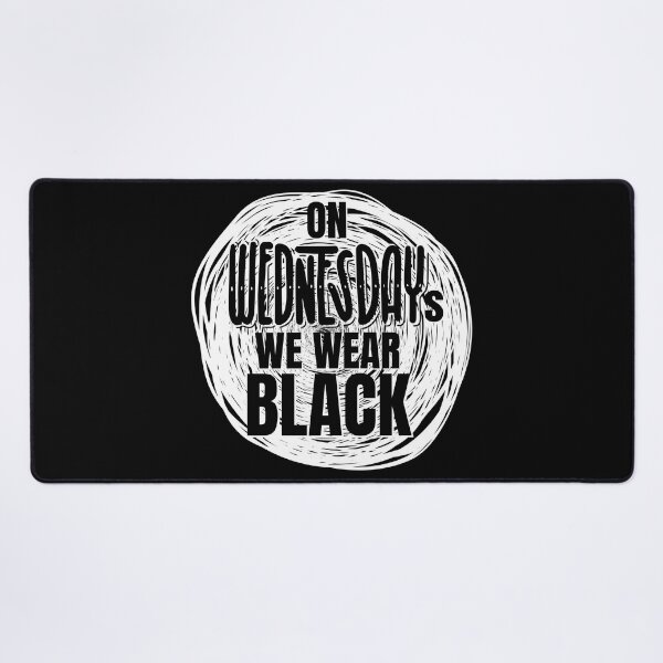 Item preview, On Wednesdays We Wear Black white scribble in black text designed and sold by KatsCanvas.