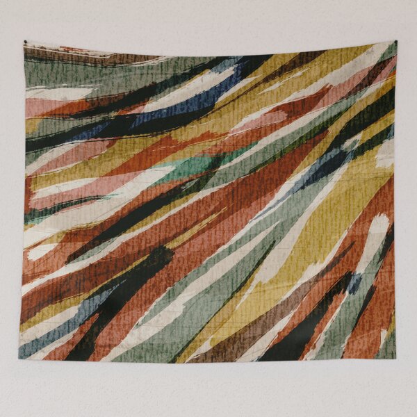 Item preview, Graphic Zebra Stripe Earth Colours Rust Yellow Green Blue Cream designed and sold by jocelynsart.