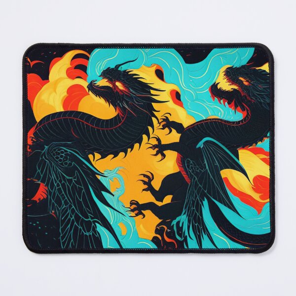 Item preview, Soaring in Flight, Black, Blue and Gold, Colorful Chromatic Fiery Dragons designed and sold by Adorations.