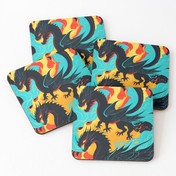 Item preview, Soaring in Flight, Black, Blue and Gold, Colorful Chromatic Fiery Dragons designed and sold by Adorations.