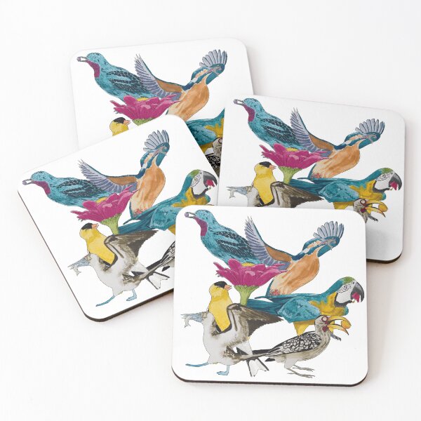 Item preview, Bird Feeding Frenzy Watercolour White designed and sold by Nicky Rollings.
