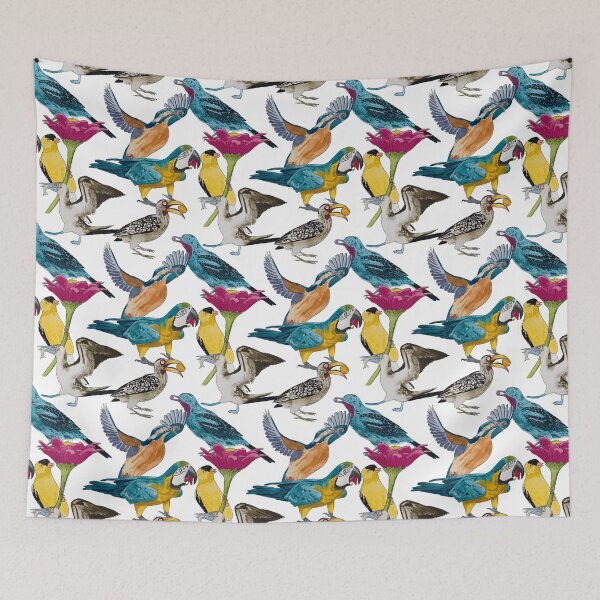 Item preview, Bird Feeding Frenzy Watercolour White designed and sold by Nicky Rollings.