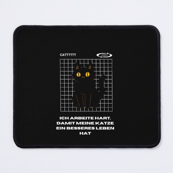 Item preview, Ich arbeite hart, damit meine Katze ein besseres Leben hat" (I work hard so my cat can have a better life) with a cute cat picture on a black minimalist background designed and sold by RM-Journey.