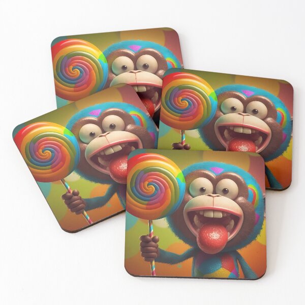 Item preview, lollipop and funny monkey, bubble gum bubbles, illustration drawing designed and sold by by-natiko.
