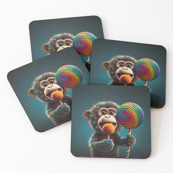 Item preview, Lollipop and funny monkey, bubble gum bubbles, illustration drawing designed and sold by by-natiko.