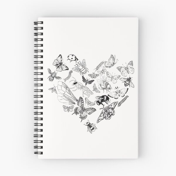 Item preview,  Butterfly & Bee Pollinators Heart Shape Black Line Drawing Design designed and sold by EarthArtDesigns.