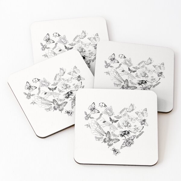 Item preview,  Butterfly & Bee Pollinators Heart Shape Black Line Drawing Design designed and sold by EarthArtDesigns.