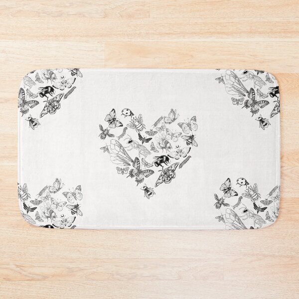 Item preview,  Butterfly & Bee Pollinators Heart Shape Black Line Drawing Design designed and sold by EarthArtDesigns.