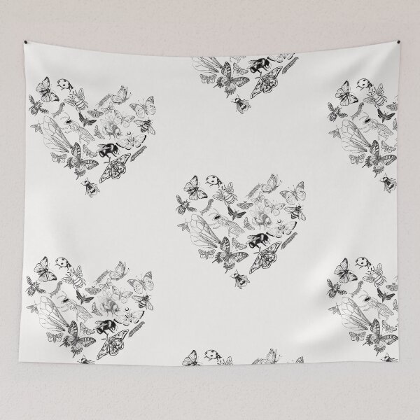 Item preview,  Butterfly & Bee Pollinators Heart Shape Black Line Drawing Design designed and sold by EarthArtDesigns.