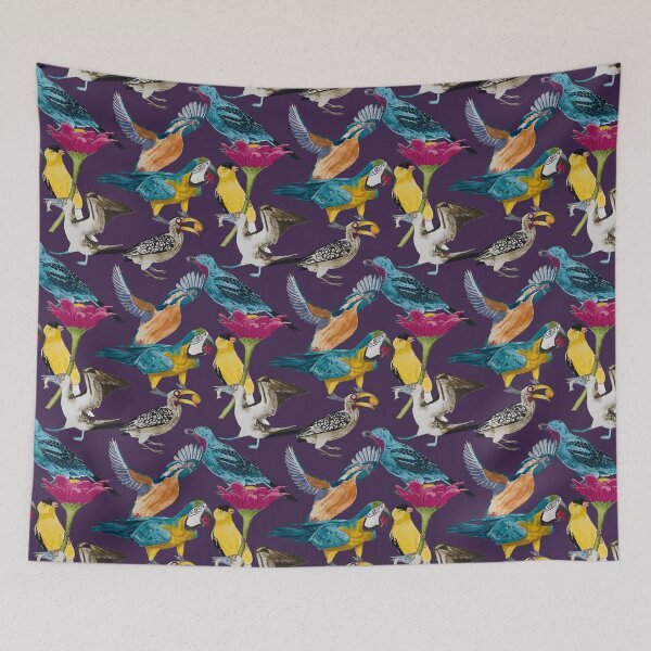 Item preview, Bird Feeding Frenzy Watercolour Dark designed and sold by Nicky Rollings.