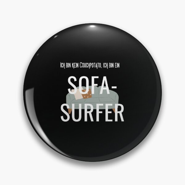 Item preview, "Ich bin kein Couchpotato, ich bin ein Sofa-Surfer" (I'm not a couch potato, I'm a sofa surfer) with couch in bold designed and sold by RM-Journey.