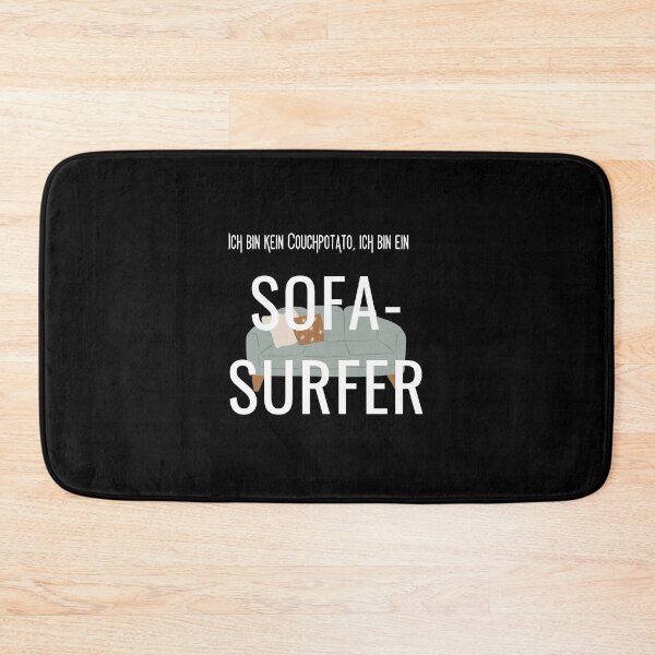 Item preview, "Ich bin kein Couchpotato, ich bin ein Sofa-Surfer" (I'm not a couch potato, I'm a sofa surfer) with couch in bold designed and sold by RM-Journey.