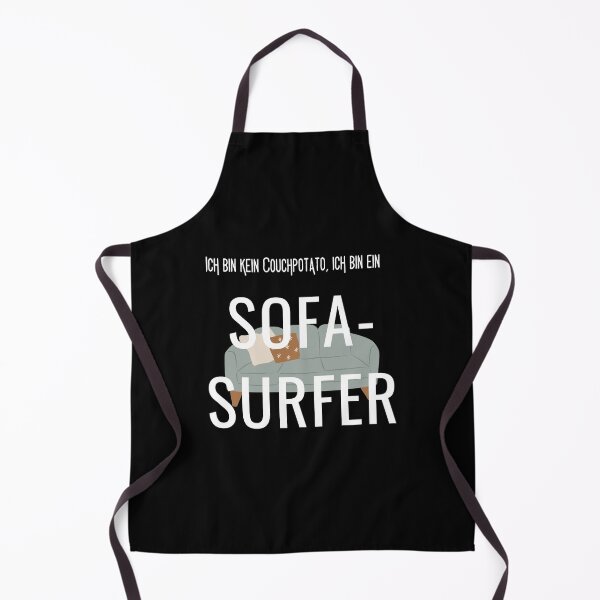 Item preview, "Ich bin kein Couchpotato, ich bin ein Sofa-Surfer" (I'm not a couch potato, I'm a sofa surfer) with couch in bold designed and sold by RM-Journey.