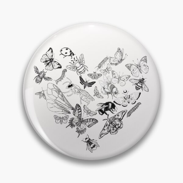 Item preview,  Butterfly & Bee Pollinators Heart Shape Black Line Drawing Design designed and sold by EarthArtDesigns.