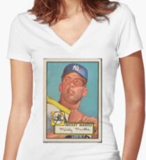 Mickey Mantle Women's Fitted V-Neck T-Shirt