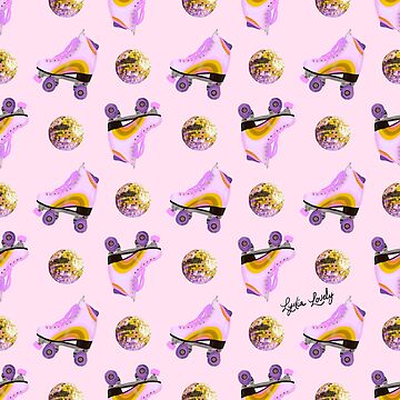 Vorschaubild zum Design Roller skates disco ball pattern pastel yellow- pink background von Studio Lydia Lovely