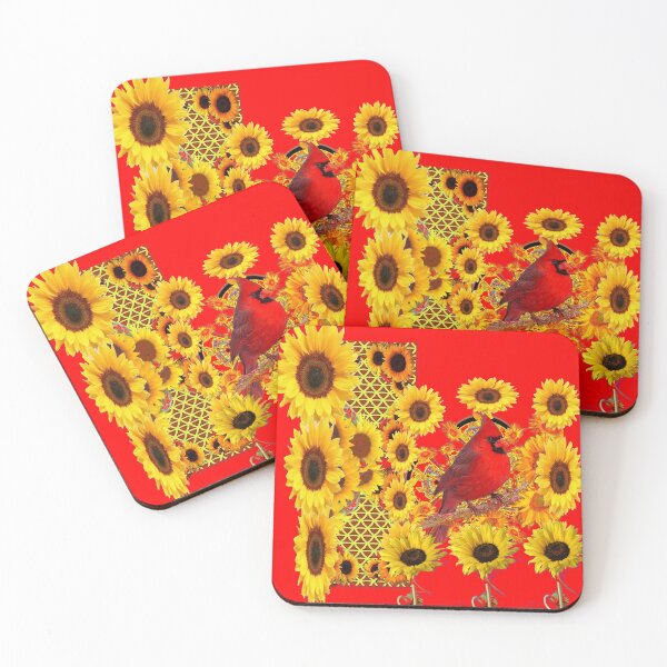 Item preview, RED CARDINAL YELLOW SUNFLOWERS DESIGN ART  designed and sold by sharlesart.