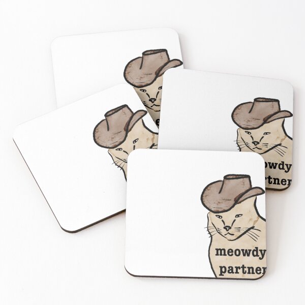 Item preview, Meowdy partner cat with hat watercolor illustration designed and sold by tulipdesign.