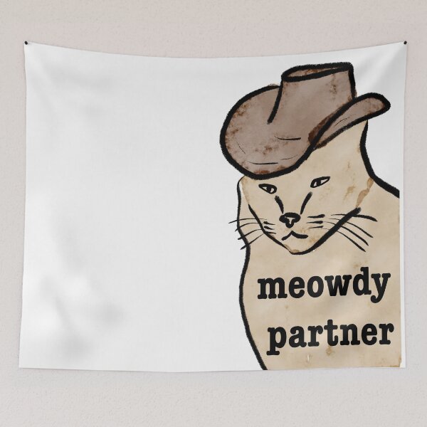Item preview, Meowdy partner cat with hat watercolor illustration designed and sold by tulipdesign.