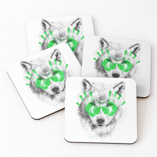 Item preview, Wolf portrait in transparency - graphite version and green handprints designed and sold by SylvieG18.