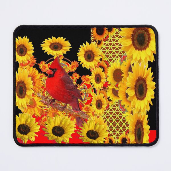 Item preview, YELLOW SUNFLOWERS RED CARDINAL ART , BLACK-RED ART DESIGN designed and sold by sharlesart.