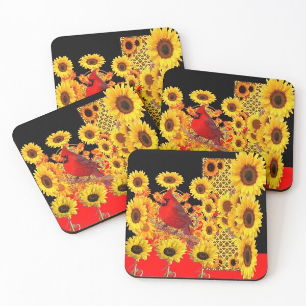 Item preview, YELLOW SUNFLOWERS RED CARDINAL ART , BLACK-RED ART DESIGN designed and sold by sharlesart.