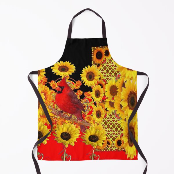 Item preview, YELLOW SUNFLOWERS RED CARDINAL ART , BLACK-RED ART DESIGN designed and sold by sharlesart.