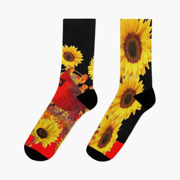 Item preview, YELLOW SUNFLOWERS RED CARDINAL ART , BLACK-RED ART DESIGN designed and sold by sharlesart.