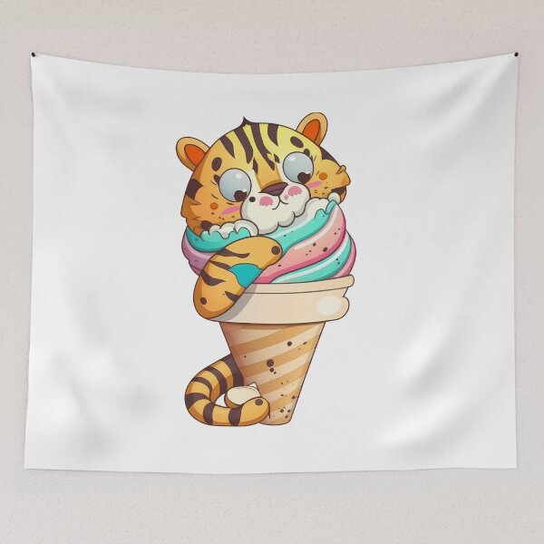 Item preview, Sweet Tiger Treat: Cute Cartoon Style Tiger in an Ice Cream Cone designed and sold by Sticker-by-Mia.