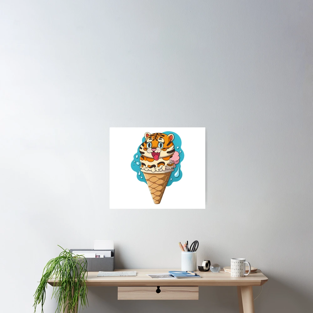 Whimsical Tiger in Ice Cream Cone Illustration