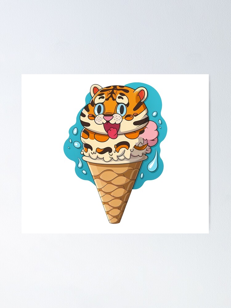 ICECREAM CONES TIGER OPEN SHIRT ＆PANTS Whimsical Tiger in Ice Cream Cone Illustration