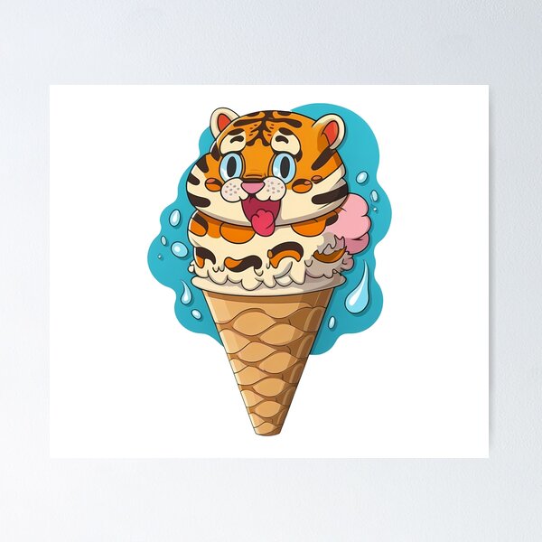 Whimsical Tiger in Ice Cream Cone Illustration