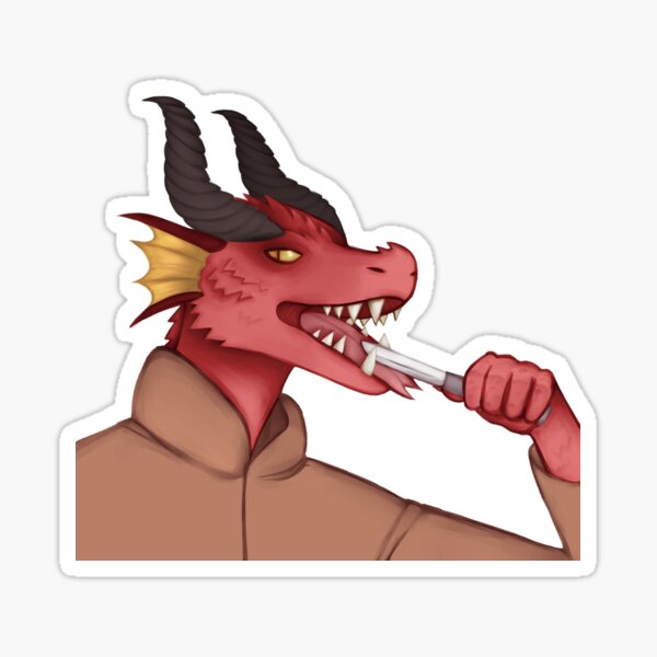 Red Dragonborn With A Knife Sticker