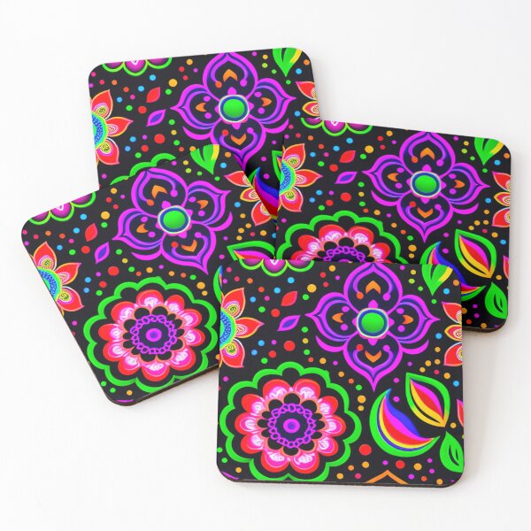 Item preview, Handrawn Boho Paisley Neon Flowers designed and sold by GSquaredDesigns.