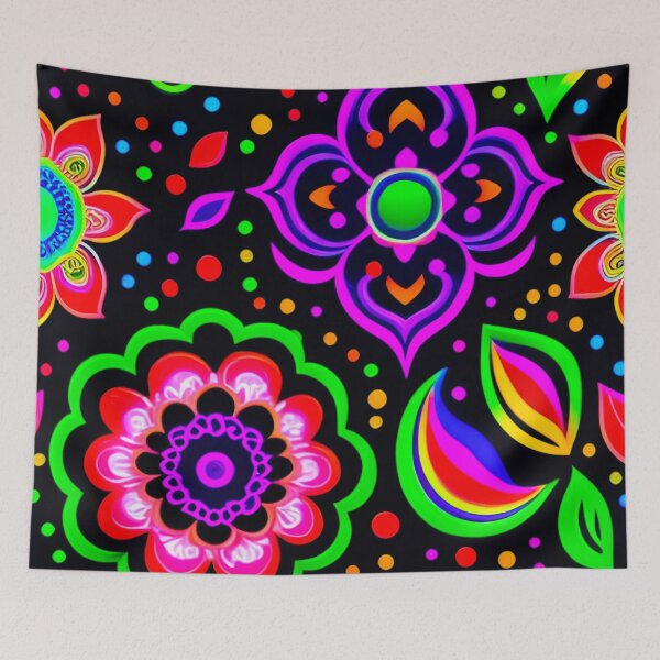 Item preview, Handrawn Boho Paisley Neon Flowers designed and sold by GSquaredDesigns.