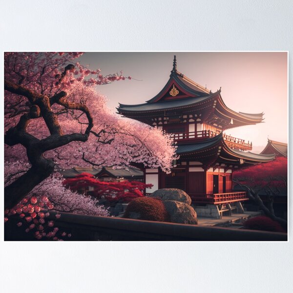 Cherry Blossom Serenity: A Stunning Japanese Temple with a