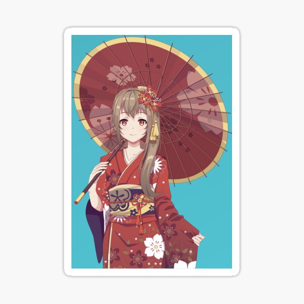 Anime girl in red kimono sticker, cherry blossoms, anime girl  portrait,Japanese traditional costume, anime fan art Sticker for Sale by  DeepikaSingh