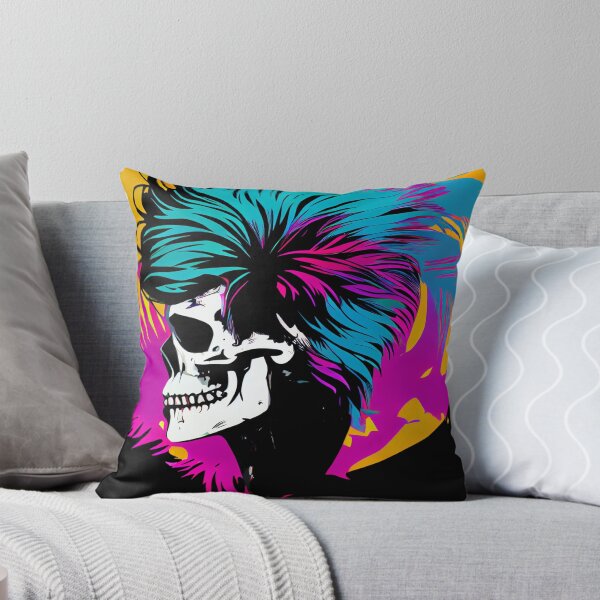 Item preview, Bright Tropical Gothic Skull with Crazy Aqua Hair designed and sold by ShadowAndSlate.