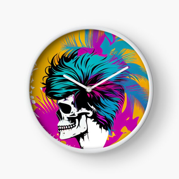 Item preview, Bright Tropical Gothic Skull with Crazy Aqua Hair designed and sold by ShadowAndSlate.