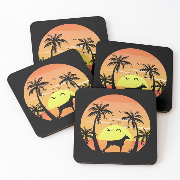 Item preview, Dobermann Owner Beach Sunset Palm Trees designed and sold by CuteDesigns1.