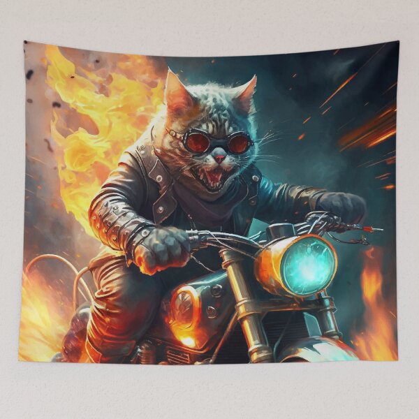 Item preview, Cat Fiery motorcyclist designed and sold by CatCoconut-Art.