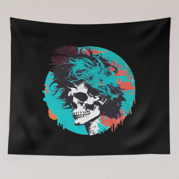 Item preview, Tropical Blue Gothic Skull Dude with Crazy Punk Hair designed and sold by ShadowAndSlate.